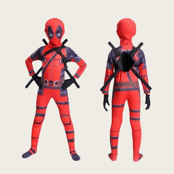 Kids Deadpool Cosplay Costume Superhero Jumpsuit Spandex Zentai Cloth - Picture 1 of 5